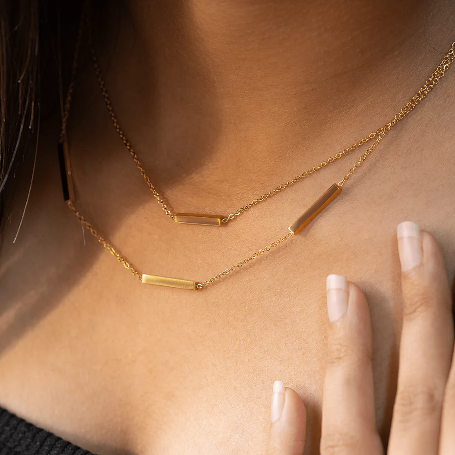 Layered Gold Bar Pendant Necklace for Women