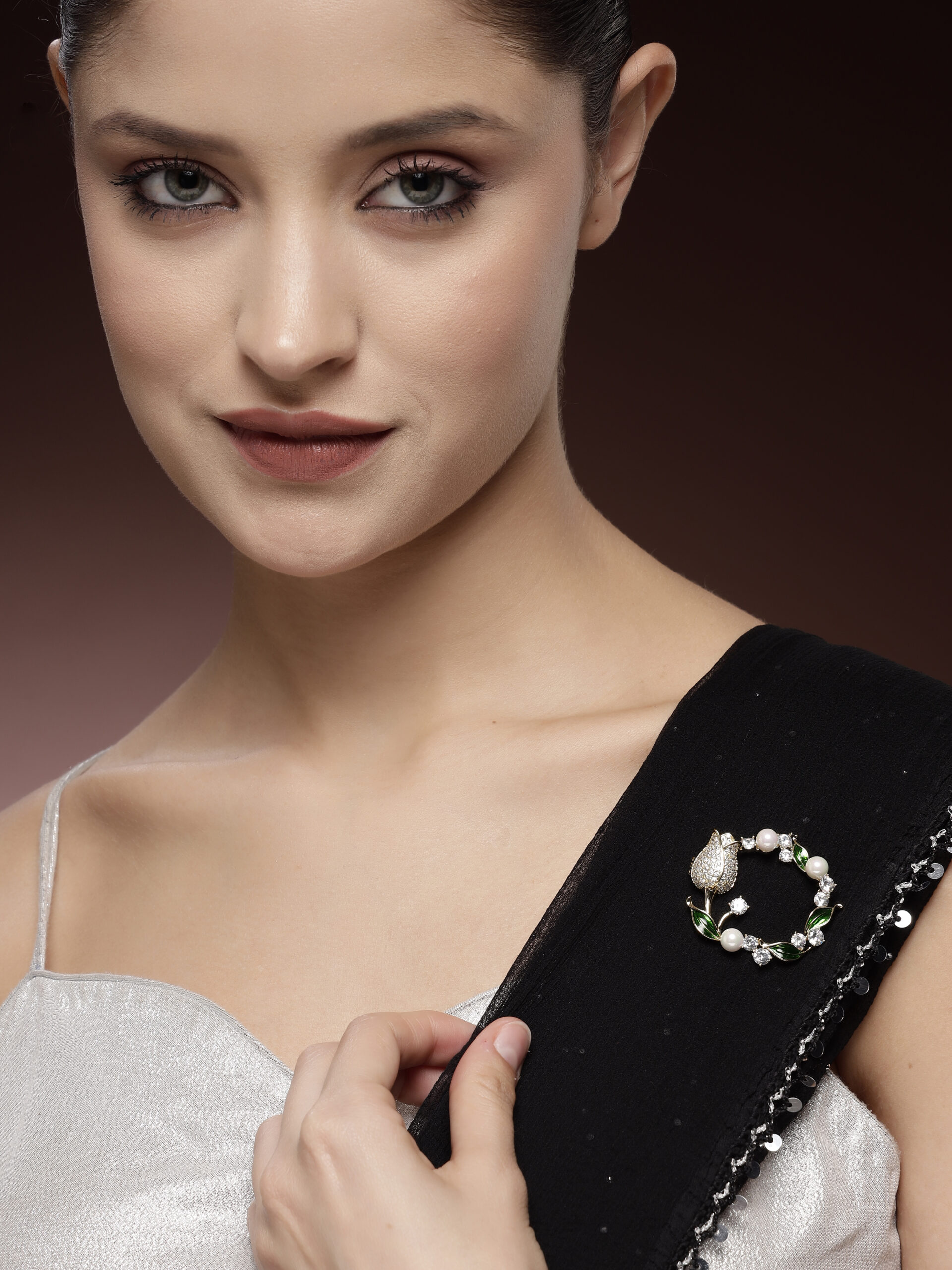 Elegant Zircon & MOP Rose Brooch