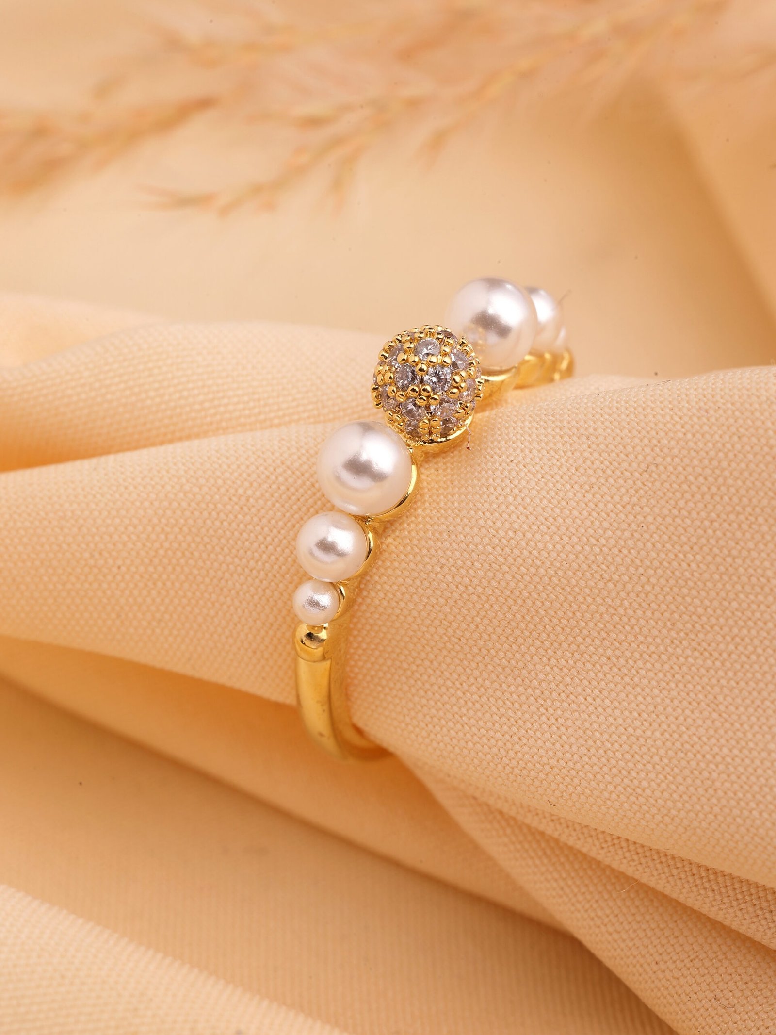Elegant Mother Of Pearl Ring With Zircon Accents