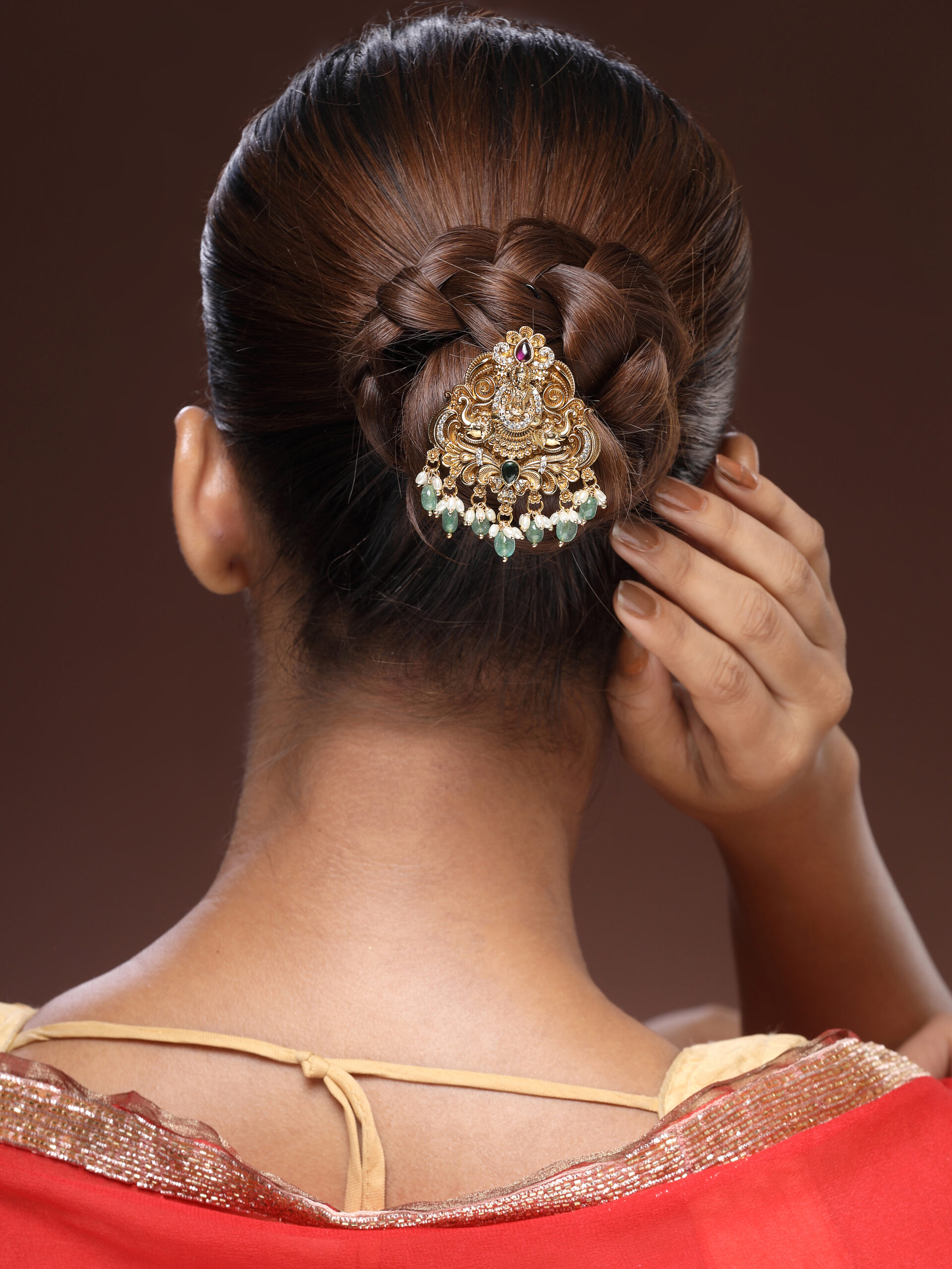 Auspicious Goddess Laxmi Brooch with Gemstone Sparkle