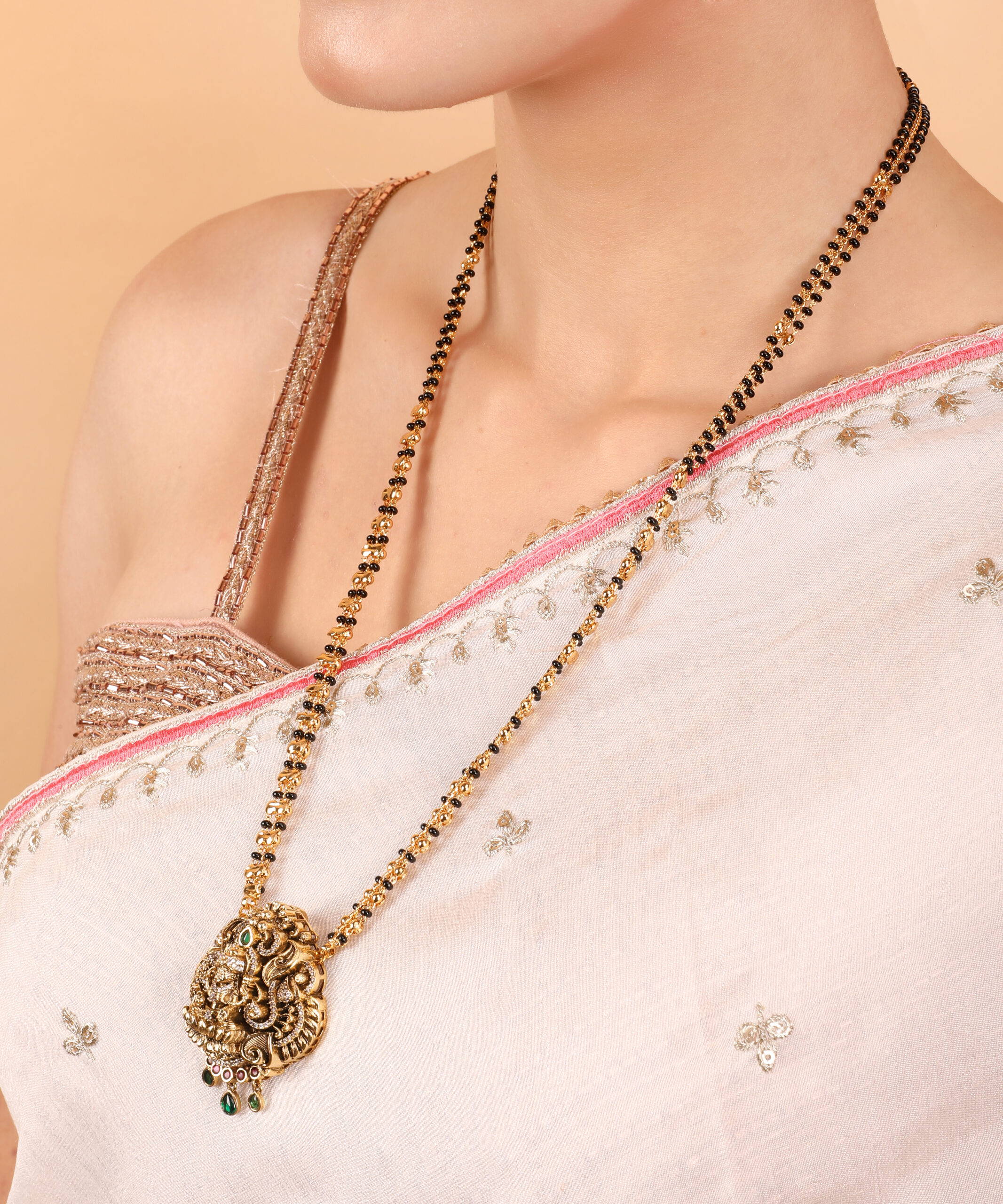 Elegance in Gold — The Premium Black Beads | Goddess Laxmi Devi