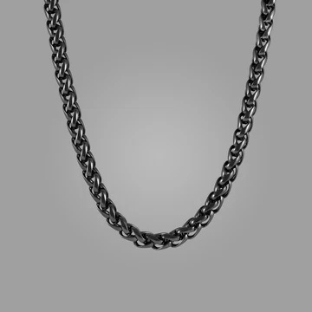 Men’s Wheat-Style Stainless Steel Black Chain (21.5 Inches)