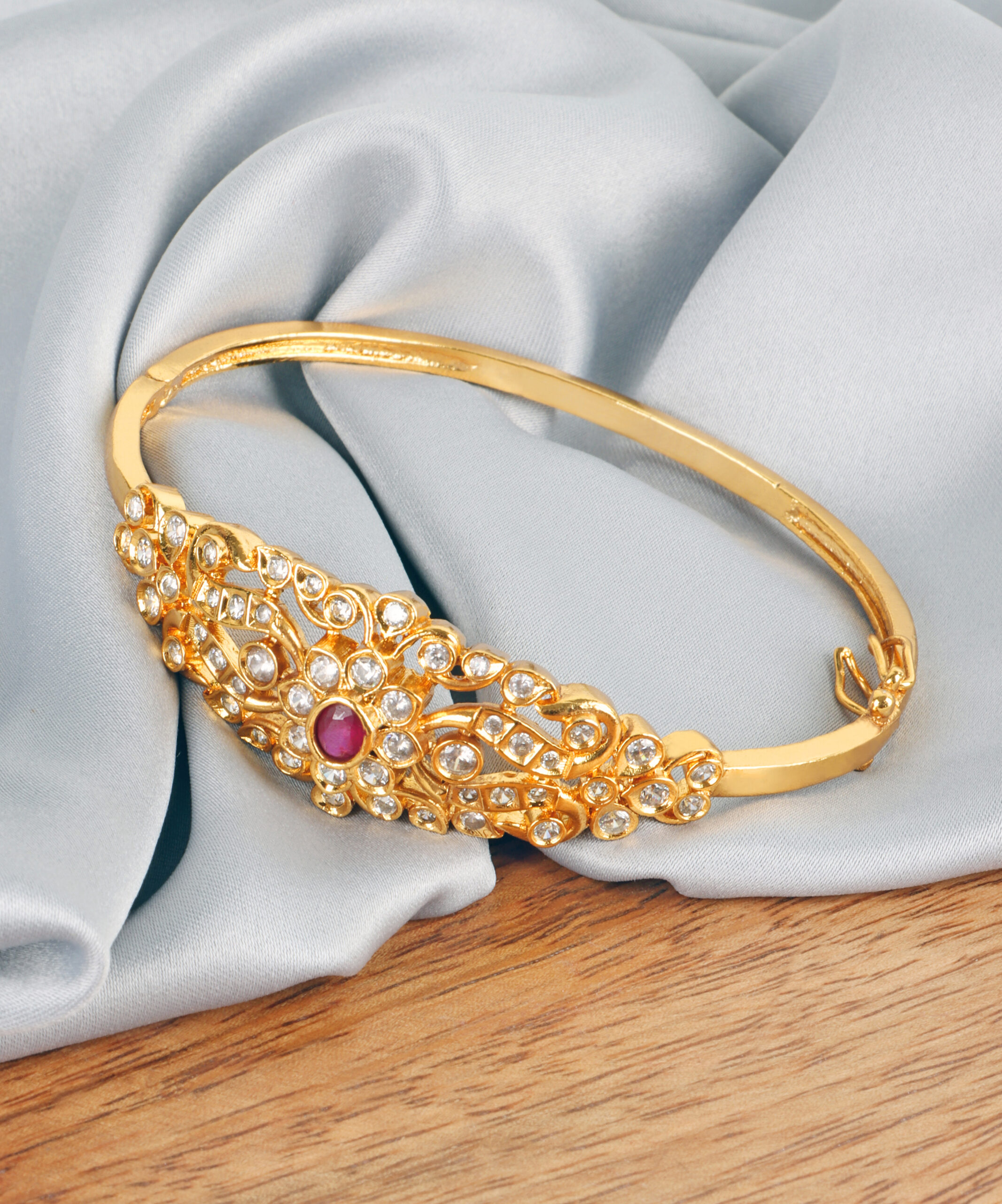 Premium Kada Bracelet studded with Zircon and Ruby
