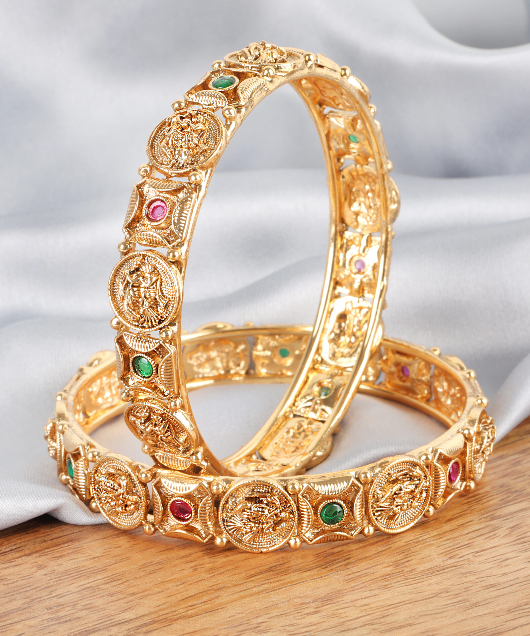Heritage Bangles with Ruby, Emerald & Radha-Krishna Motif