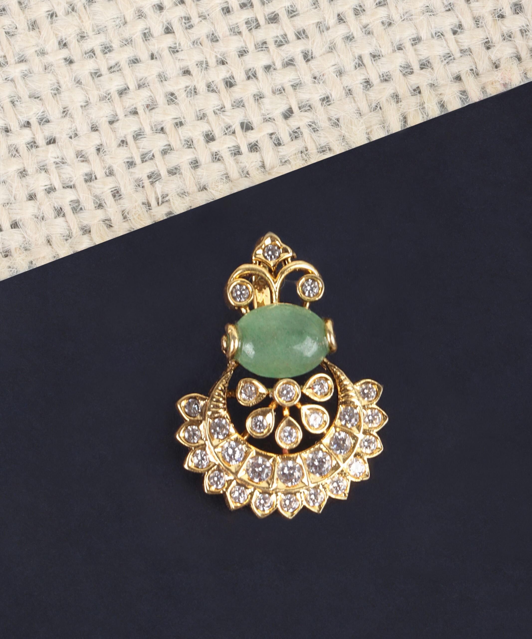 Elegant Emerald & Zircon Pendant in High Gold Polish
