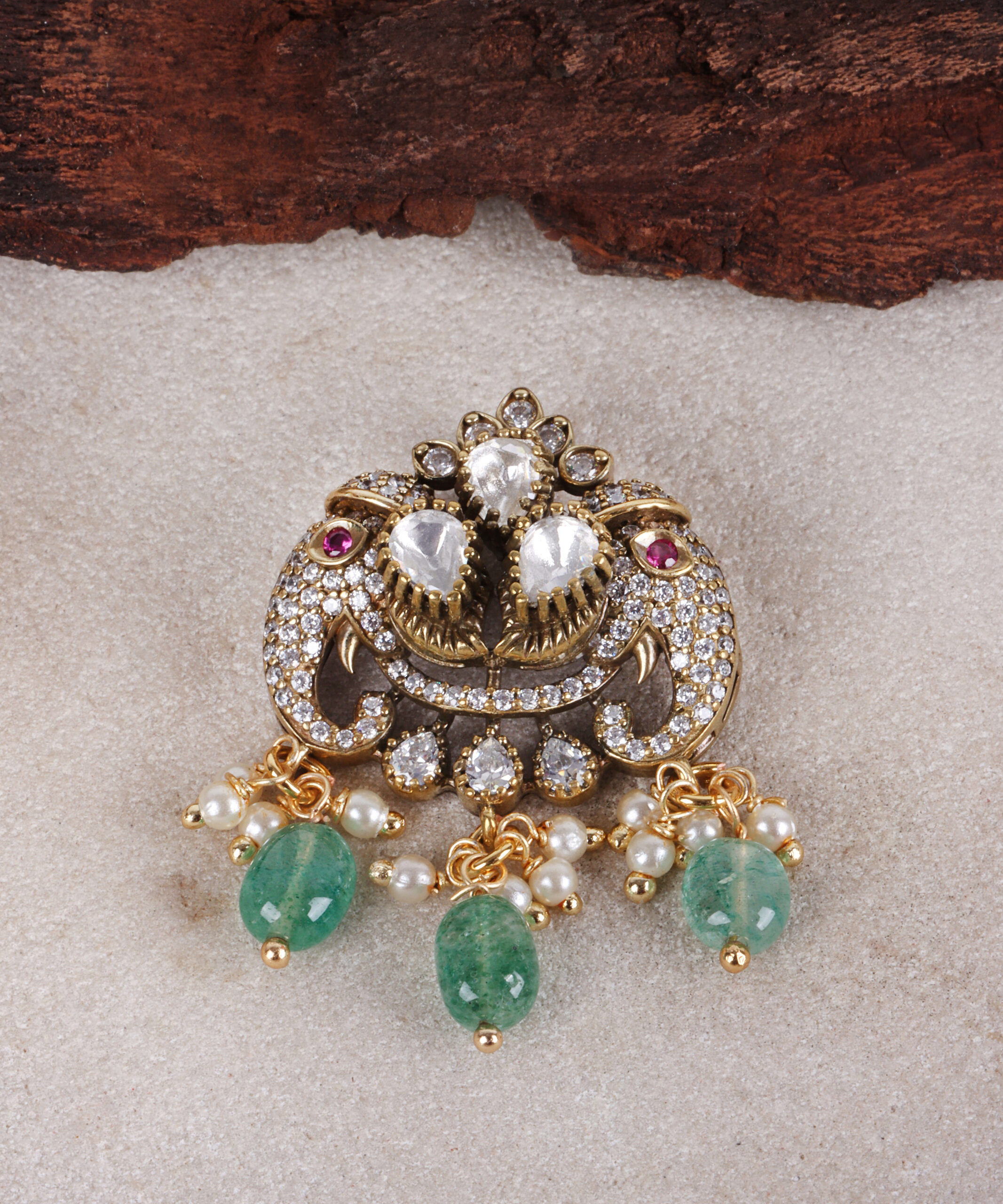 Elephant Pendant in Ruby, Moissanite & Zircon