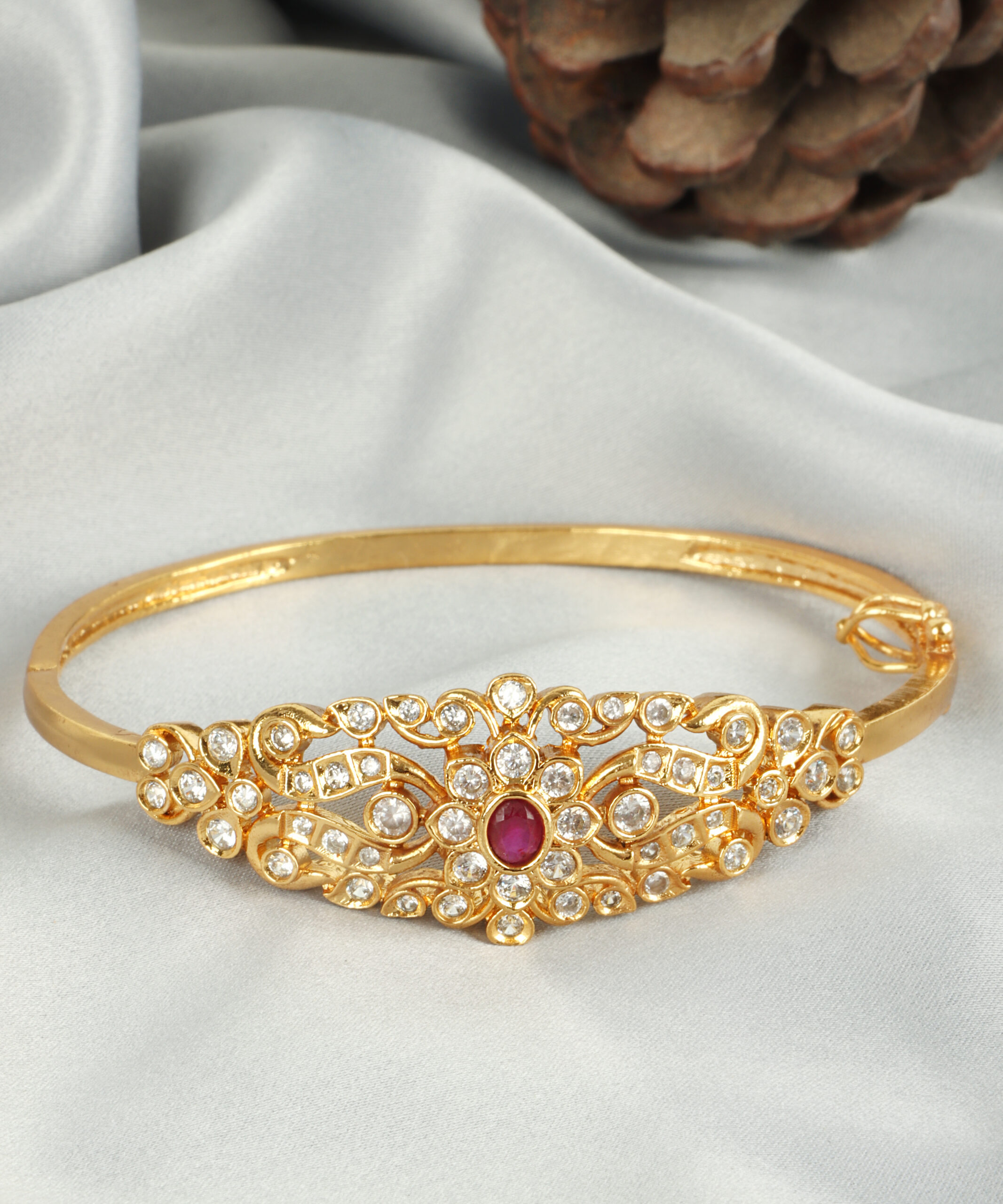 Radiant Lab-Created Ruby & Zircon Stone Kada